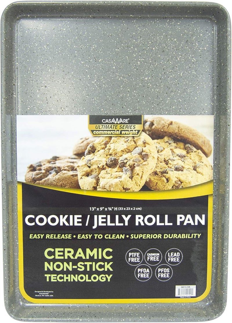 casaWare 3pc Ultimate Commercial Weight Cookie Sheet Set, Two 15 x 10-Inch Pans, One 13 x 9-Inch-Inch Pan (Silver Granite) - Image 2