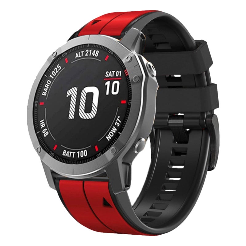 OUTVI 22 quick fit watch band compatible with garmin fenix 5 6 7 pro Solar Epix Pro Gen 2 47mm only Forerunner 935 745 965 955 Sturdy silicone 22mm sport watch bands replacement men RED BLACK - Image 2