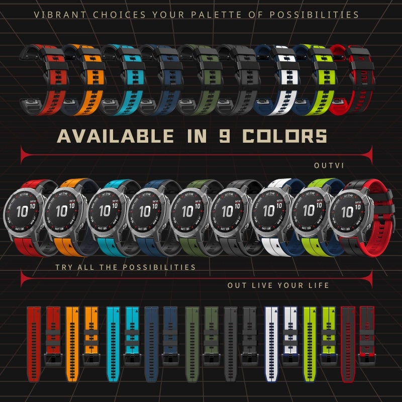 OUTVI 22 quick fit watch band compatible with garmin fenix 5 6 7 pro Solar Epix Pro Gen 2 47mm only Forerunner 935 745 965 955 Sturdy silicone 22mm sport watch bands replacement men RED BLACK - Image 5