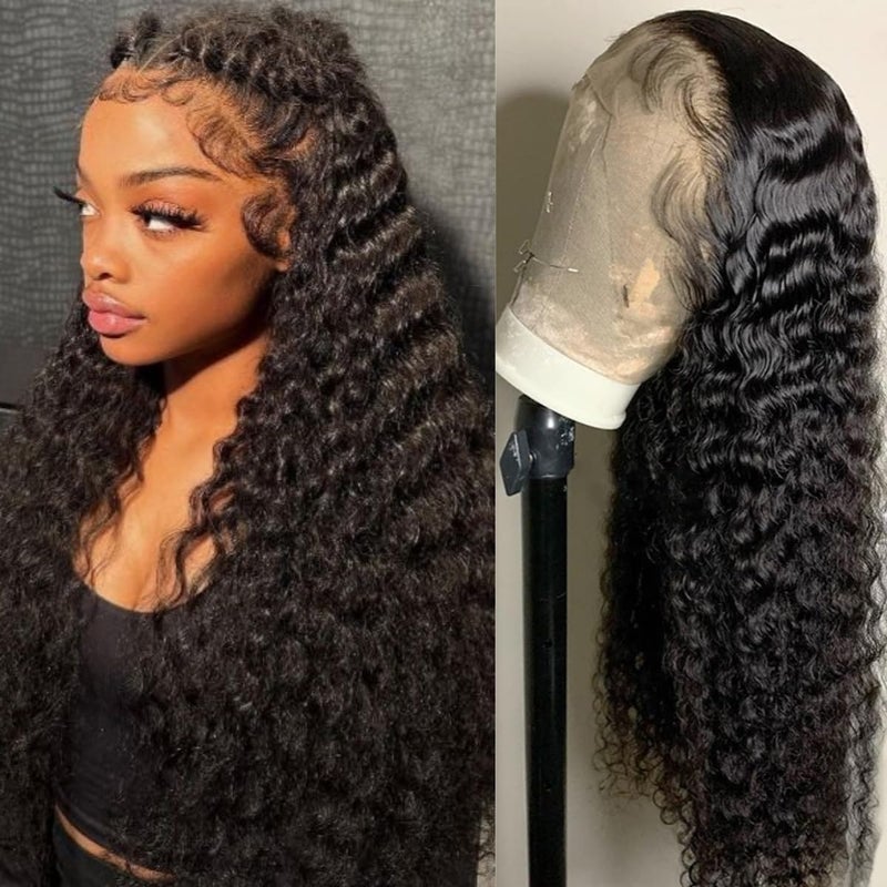 200 Density Deep Wave Lace Front Wigs Human Hair 26 Inch HD Lace Closure Wigs Human Hair Deep Curly 4x4 Lace Frontal Wig Human Hair Pre Plucked with Baby Hair for Black Women