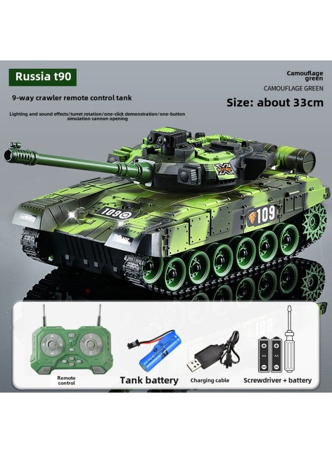 Remote Control Tank Cannon Charging Battle Tank Toy Remote Control Car Off-road Tracked Armor Model Wholesale-Colour:9-channel T90  Remote Control Turret Rotation + Sound And Light Effects-Specification: - Image 1