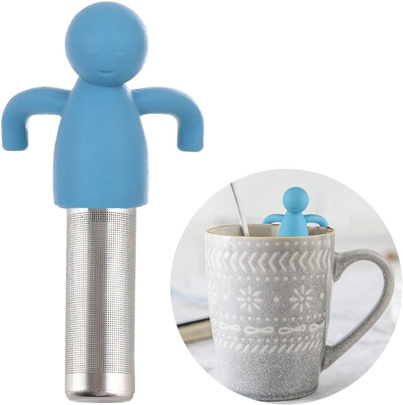 Leden Tea Infuser Cute Tea Strainer for Loose Tea Fine Mesh Stainless Steel Tea Ball Steeper & Diffuser with Silicone Lid for Tea Cup & Mug, with Cleaning Brush Blue - Image 1