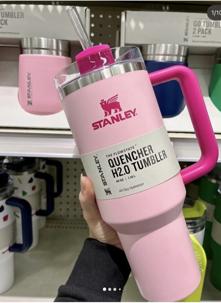 Stanley - Quencher H2.0 FlowState Stainless Steel Vacuum Insulated Tumbler with Lid and Straw for Water, Iced Tea or Coffee, Smoothie and More, Flamingo Pink , 40 oz - Image 1