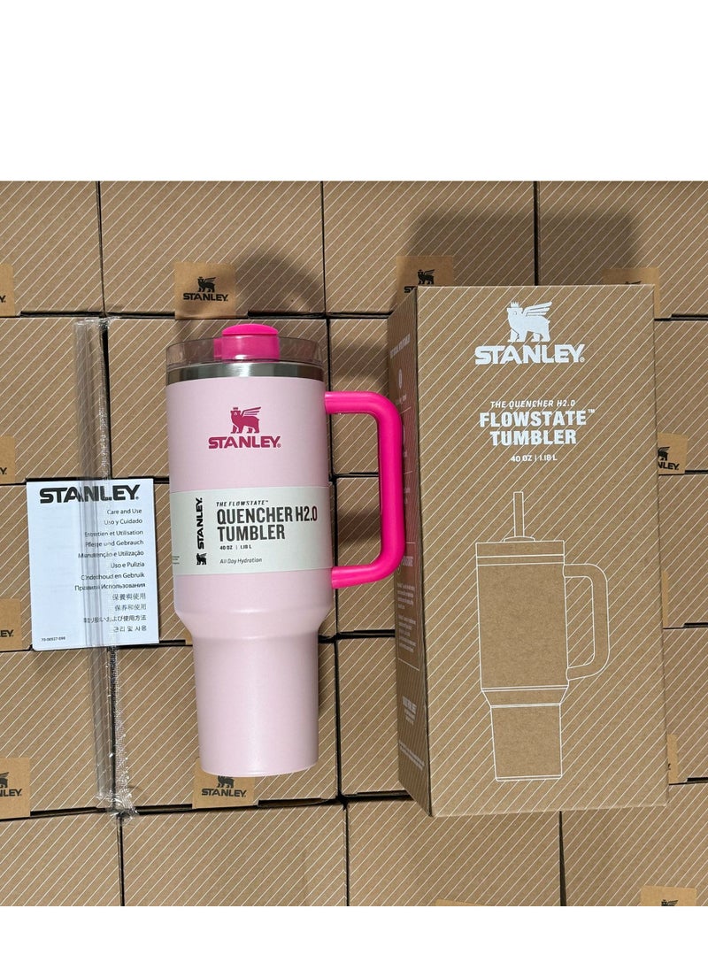 Stanley - Quencher H2.0 FlowState Stainless Steel Vacuum Insulated Tumbler with Lid and Straw for Water, Iced Tea or Coffee, Smoothie and More, Flamingo Pink , 40 oz - Image 1