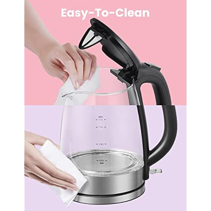 Comfee' Glass Electric Tea Kettle  Hot Water Kettle Electric 2200 W 17L Capacity Electric Kettle With Led Indicator Fast Boil Auto ShutOff And BoilDry Protection - Image 5