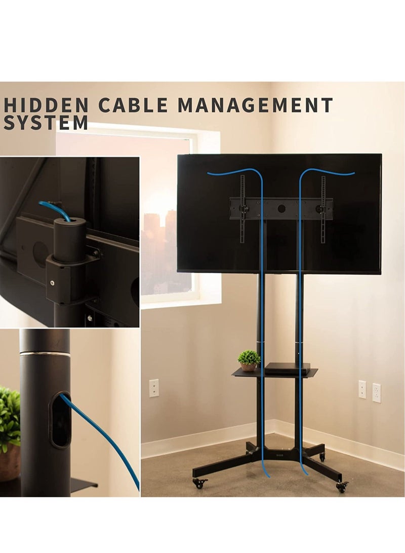 Black Rolling TV Cart for 32' to 65' LCD LED Plasma Flat Panel Screen | Mobile Stand with Wheels (STAND-TV03E) - Image 4