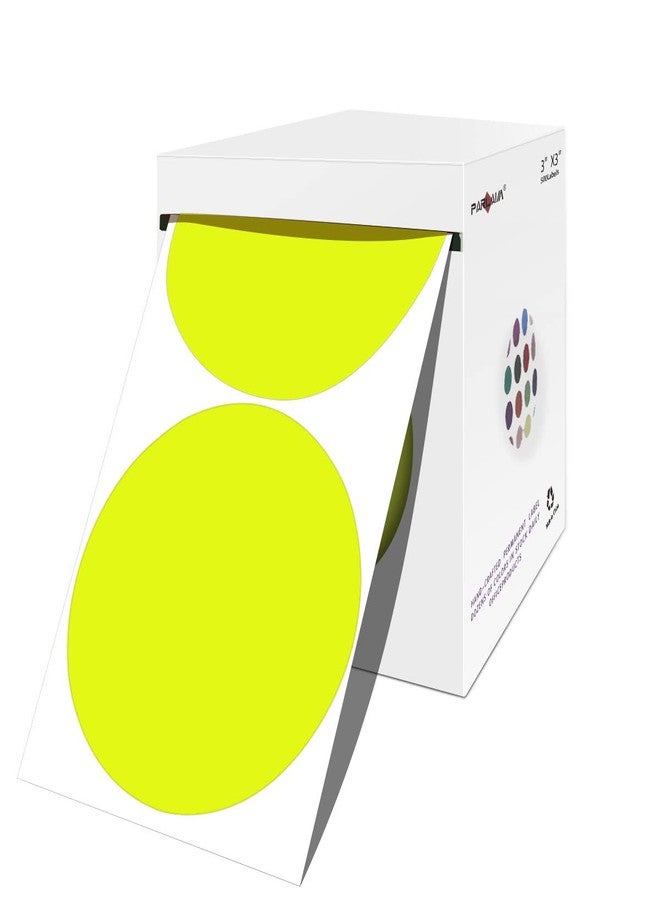 PARLAIM 3" Color Coding Label, 500 PCS Fluorescent Yellow Colored Circle Dot Stickers for Target Paster, Permanent Adhesive Sticker Easy to Write - Image 1