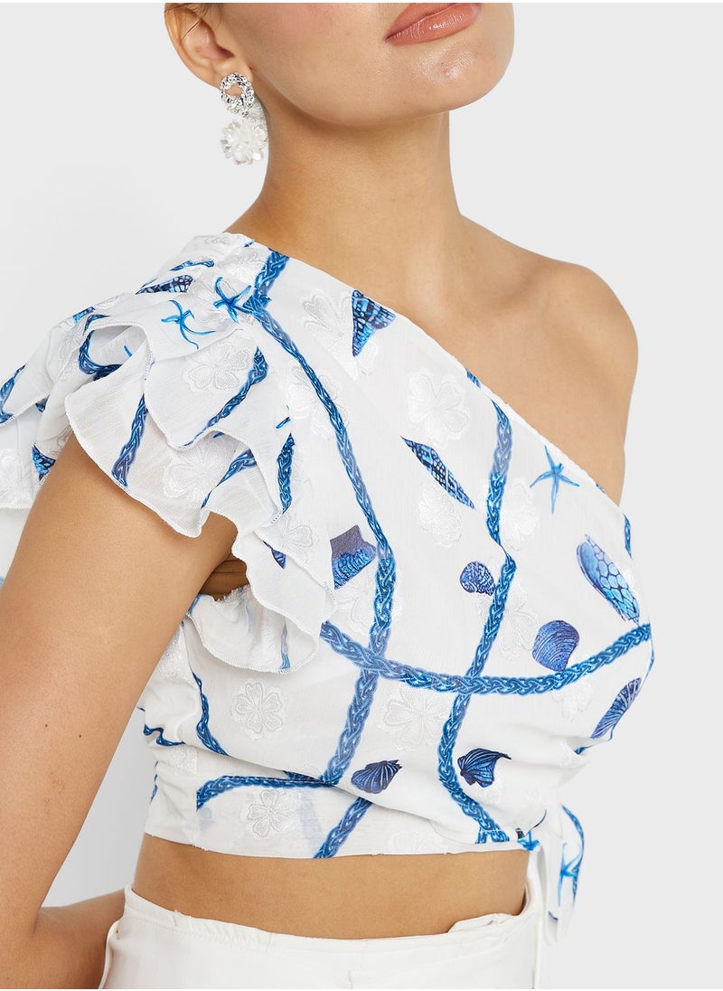 Ginger - One Shoulder Printed Top - Image 1