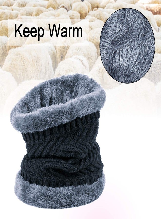 EAONE 3Pcs Winter Knit Beanie Hat and Neck Scarf Set with Gloves, Thick Warm Fleece Lining Knitted Cap Neck Warmer Gaiter for Men Women, Black, Hat+scarf+gloves (Black), 24*22*2.5cm - Image 4