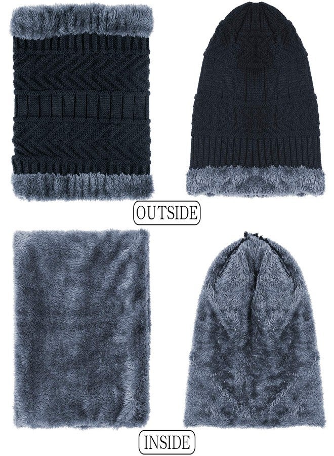 EAONE 3Pcs Winter Knit Beanie Hat and Neck Scarf Set with Gloves, Thick Warm Fleece Lining Knitted Cap Neck Warmer Gaiter for Men Women, Black, Hat+scarf+gloves (Black), 24*22*2.5cm - Image 3
