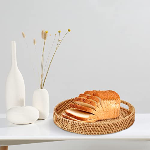 Whalehub Round Rattan Serving Tray with Handles,2 Hand Woven Basket, Home Decor Organizer Tray for Breakfast, Tea, Snack, Fruit, Coffee, Storage (Large + Medium)(14.17inchX2.3inch+11.9inchX1.7inch - Image 5