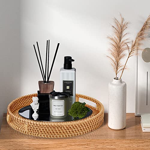 Whalehub Round Rattan Serving Tray with Handles,2 Hand Woven Basket, Home Decor Organizer Tray for Breakfast, Tea, Snack, Fruit, Coffee, Storage (Large + Medium)(14.17inchX2.3inch+11.9inchX1.7inch - Image 4