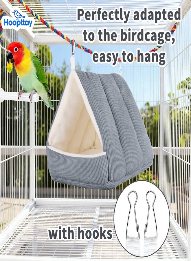 Hoopttay Medium Winter Warm Bird House and Bird Bed for Cage with Soft Plush Hanging Hammock & Hut Tent, Hideaway Sleeping Nest for Budgies, Parakeets, Cockatiels (Grey, M) - Image 3
