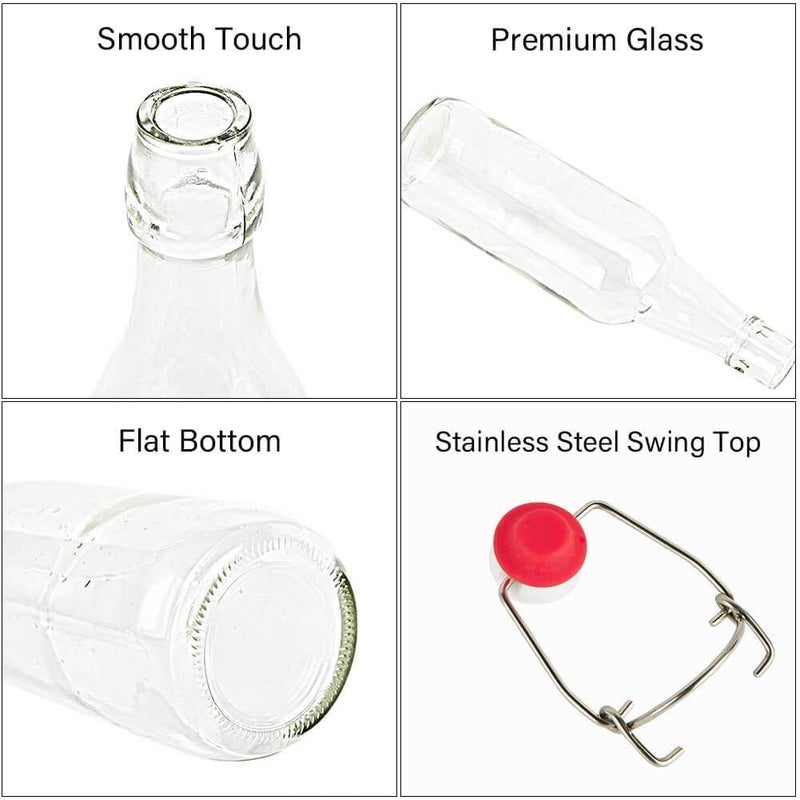RAVIZAA RAVIZAA Refrigerator Safe Air Tight Flip Cap Transparent Glass Water Bottle Lid White and Red 1000ml_Set of 4  - Image 3