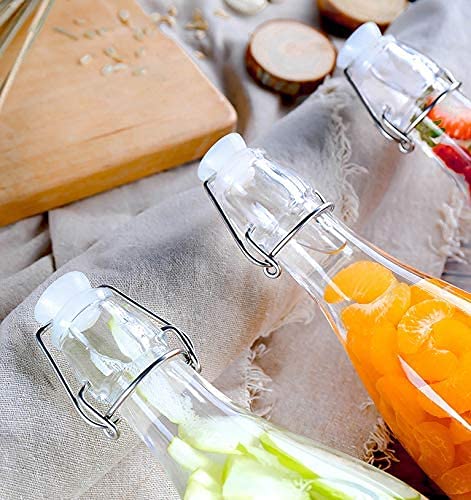 RAVIZAA RAVIZAA Refrigerator Safe Air Tight Flip Cap Transparent Glass Water Bottle Lid White and Red 1000ml_Set of 4  - Image 2