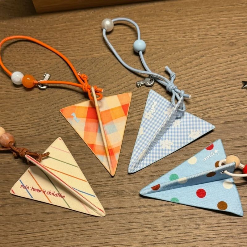 Cartoon Fabric Airplane Keychain - Colorful Checkered Polka Dot Retro Charm - Image 1