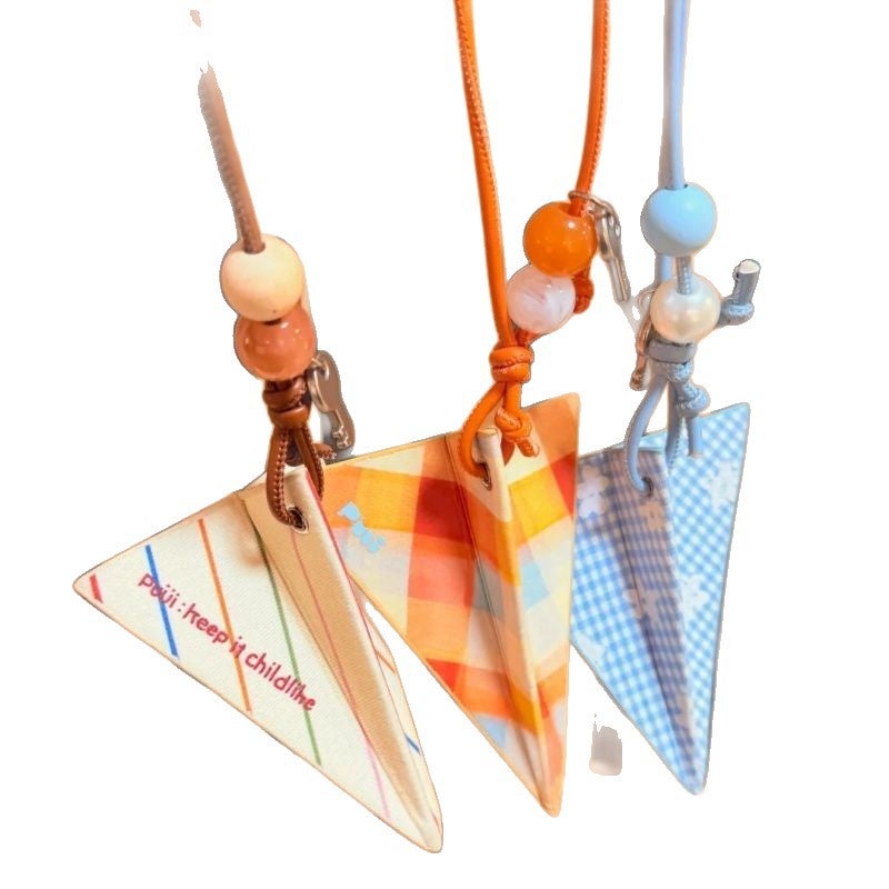 Cartoon Fabric Airplane Keychain - Colorful Checkered Polka Dot Retro Charm - Image 5
