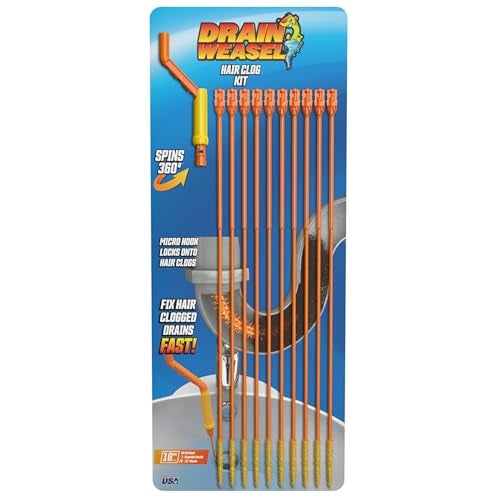 FlexiSnake Drain Weasel Sink Snake Hair Clog Remover Tool, Sink, Pipe, Bathroom, Bathtub Drain Cleaner, 18-inch Long, Flexible, Made in The USA, 10 Pack Wand Refills and Removable Handle - Image 1