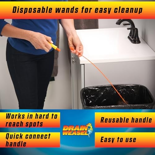 FlexiSnake Drain Weasel Sink Snake Hair Clog Remover Tool, Sink, Pipe, Bathroom, Bathtub Drain Cleaner, 18-inch Long, Flexible, Made in The USA, 10 Pack Wand Refills and Removable Handle - Image 5
