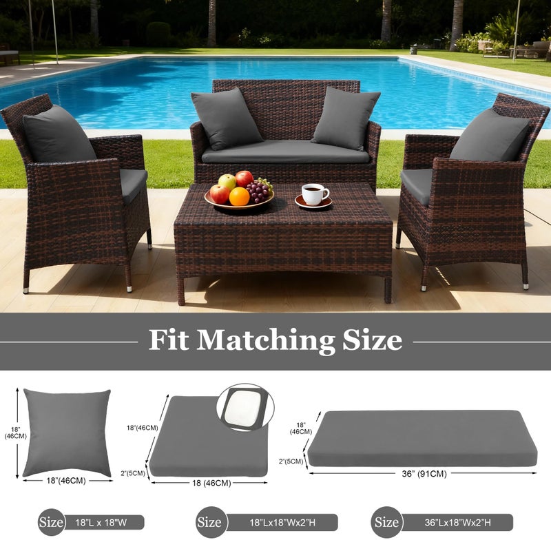 SUKAIKEQA Waterproof 3-Piece Patio Sofa Cushion Cover Set - Replacement Covers for Outdoor Wicker Furniture, Bench & Seat Cushions with 4pcs Throw Pillow Cover - Image 2