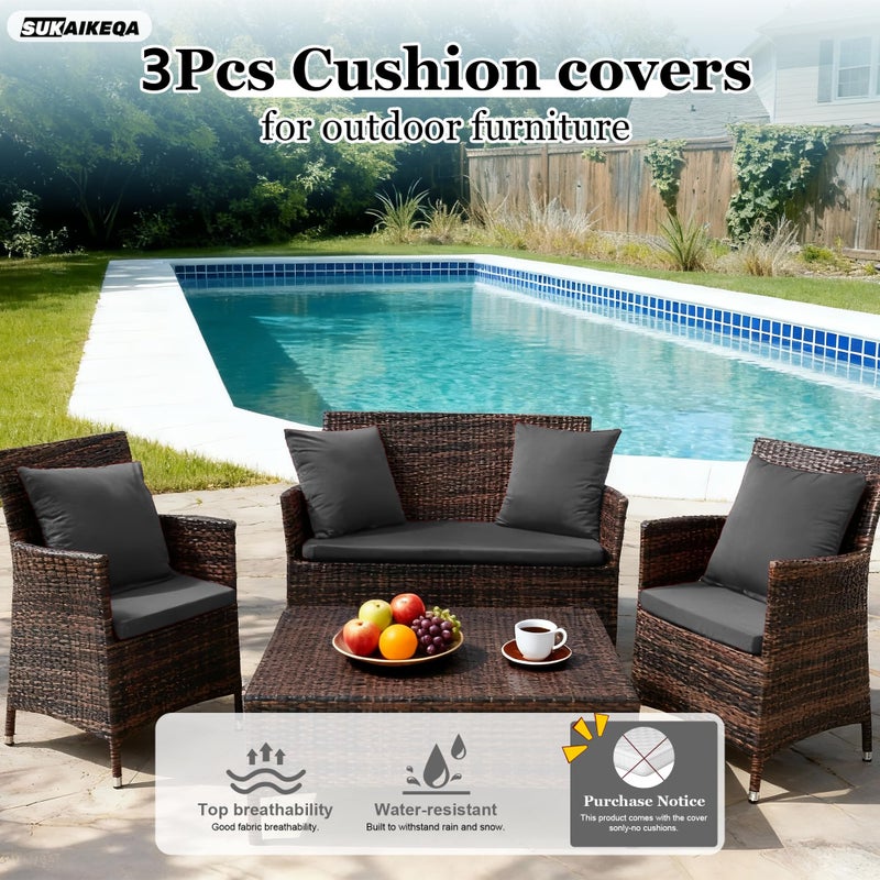 SUKAIKEQA Waterproof 3-Piece Patio Sofa Cushion Cover Set - Replacement Covers for Outdoor Wicker Furniture, Bench & Seat Cushions with 4pcs Throw Pillow Cover - Image 4