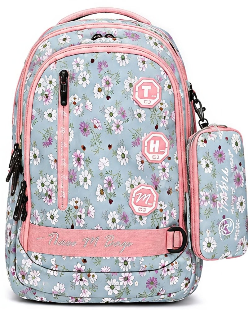 Three MSchool Backpack with Pencil Case and Medal Multicolor Floral 6Z - Image 1