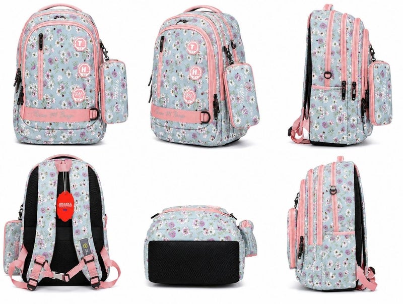 Three MSchool Backpack with Pencil Case and Medal Multicolor Floral 6Z - Image 2