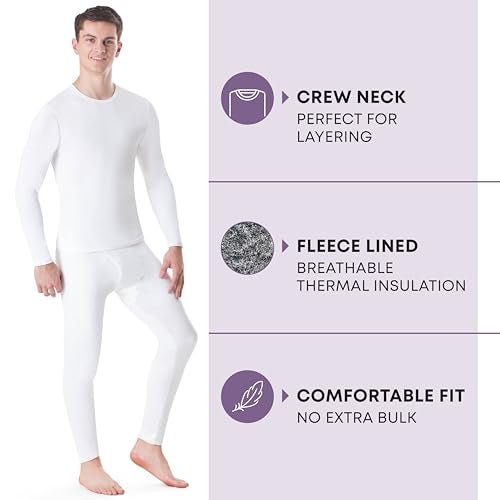Rocky Thermal Underwear Men Long Johns Men Thermal Underwear Thermals Mens Base Layer Mens Thermals Top and Bottom Set (White, Large, Standard Weight - 185 GSM, One Pack) - Image 2