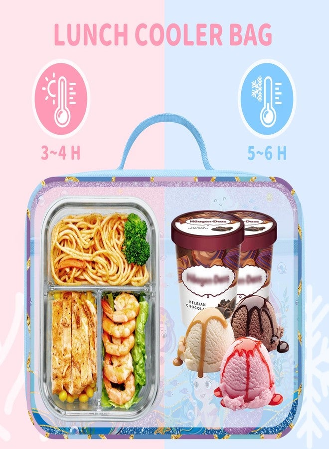 Clastyle Clastye Mermaid Princess Lunch Box for Girls Blue Sea Insulated Lunch Bag for Kids Large Portable School Lunch Cooler Bag Outdoor Picnic, Lightweight Easy to Clean - Image 2