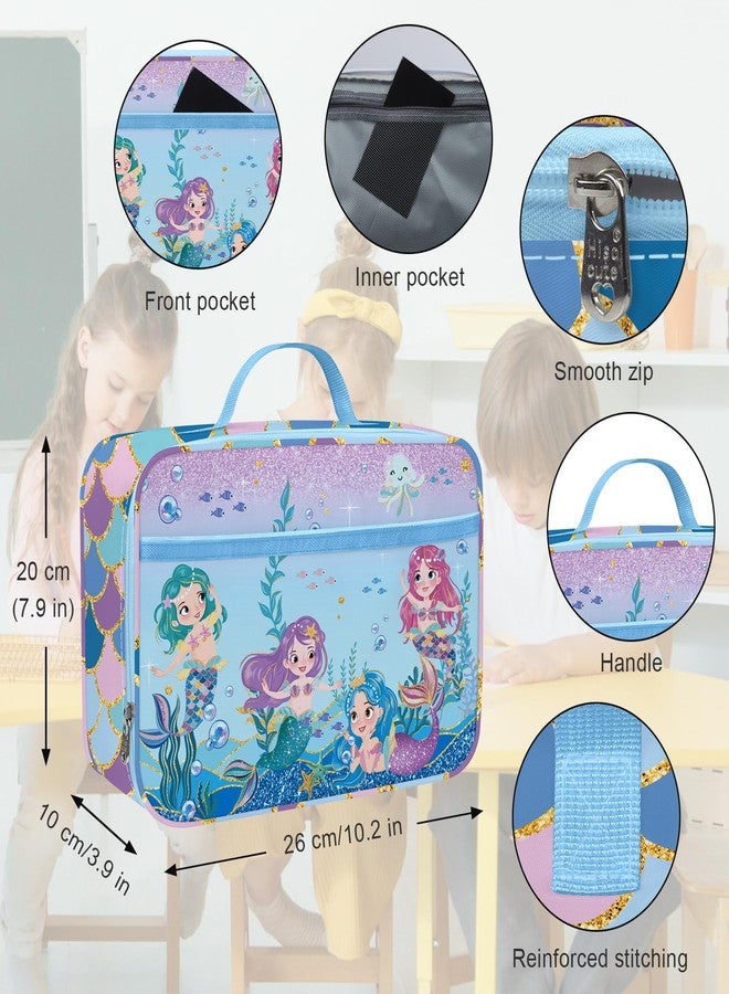 Clastyle Clastye Mermaid Princess Lunch Box for Girls Blue Sea Insulated Lunch Bag for Kids Large Portable School Lunch Cooler Bag Outdoor Picnic, Lightweight Easy to Clean - Image 4