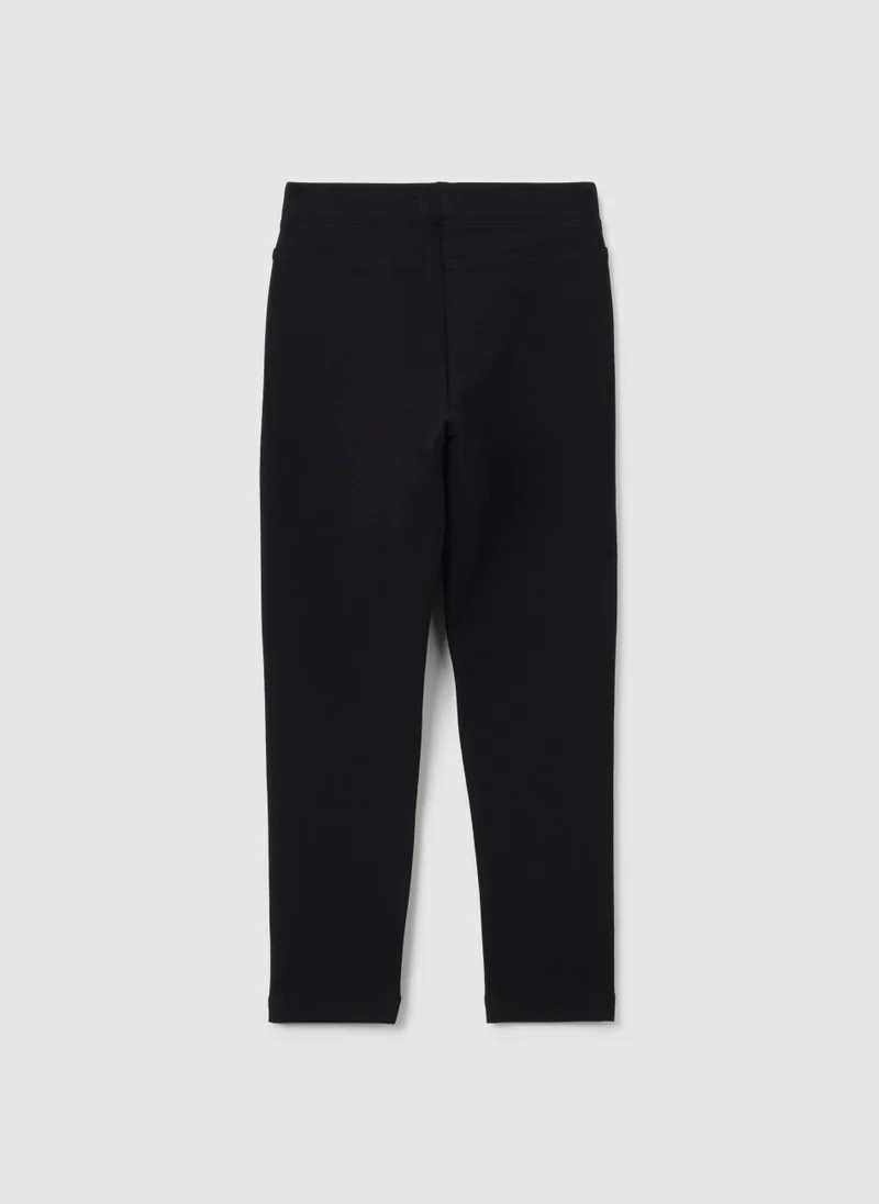 او في اس GIRLS' BLACK COTTON LEGGINGS REGULAR FIT