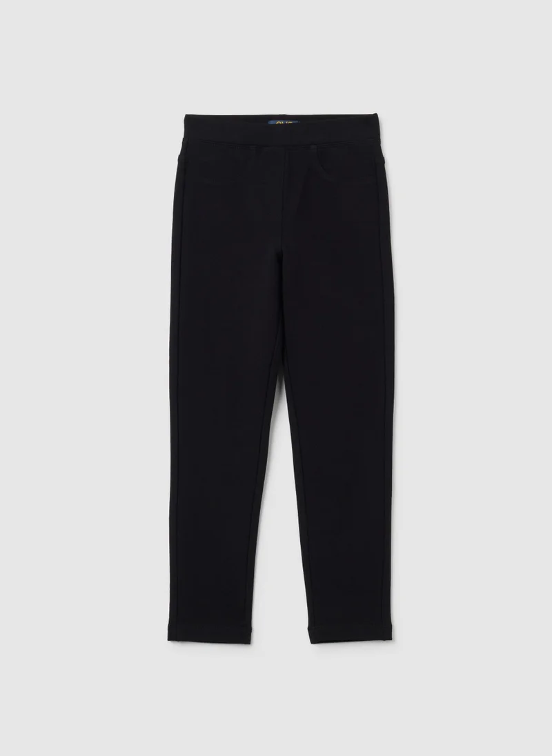 او في اس GIRLS' BLACK COTTON LEGGINGS REGULAR FIT
