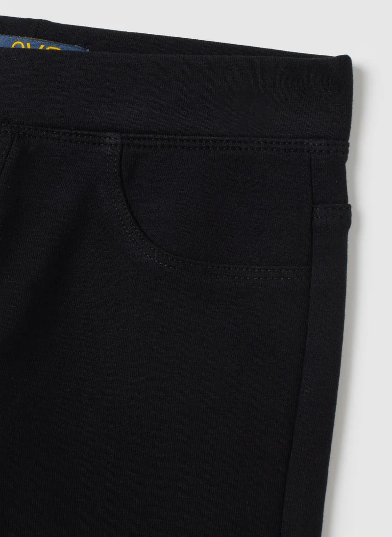 او في اس GIRLS' BLACK COTTON LEGGINGS REGULAR FIT