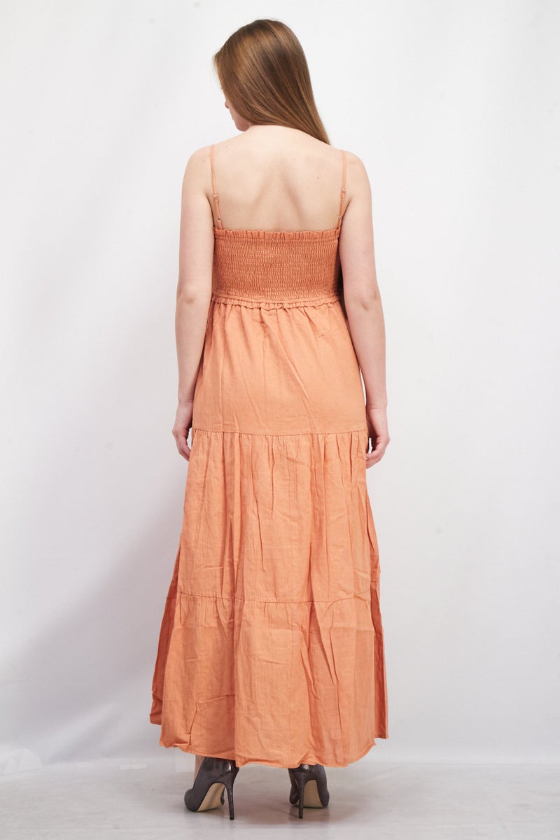 Lost + Wander فستان ماكسي بدون أكمام بتفاصيل كشكش للنساء، خوخي - Image 2