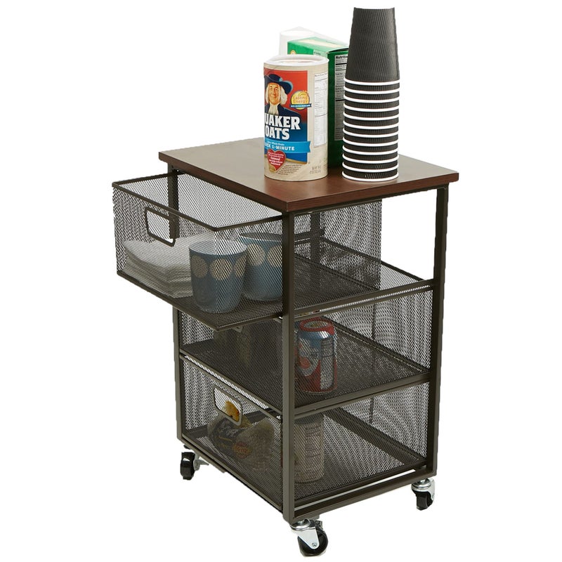 Mind Reader 3-Drawer Storage Organizer, Office Organizer with Wood Top, Multipurpose Portable Cabinet with Removable Wheels, Metal Mesh, Black - Image 4