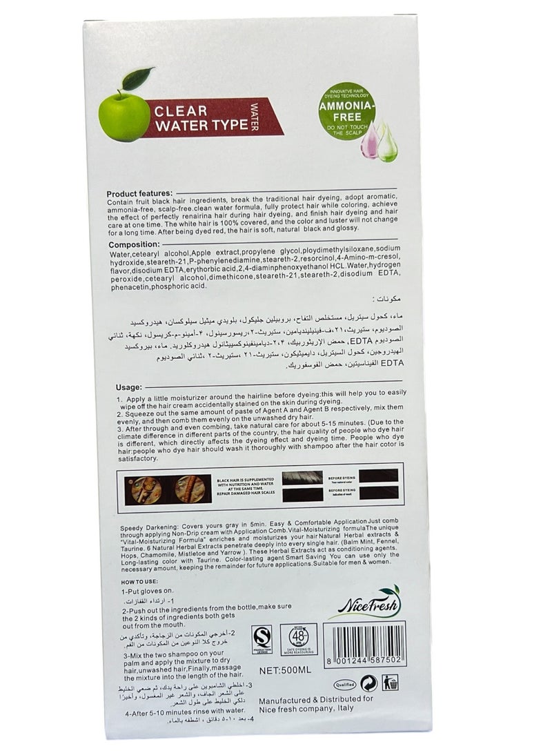 Nice Fresh Apple Ammonia Free Hair Color Shampoo No.1 Dark Black 500ml - Image 4