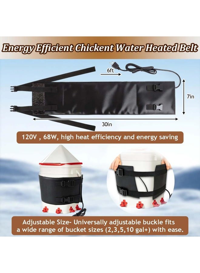 Mofuiry Chicken Water Heater Strap for Winter, Adjustable Heated Chicken Water Bucket Belt with 6ft Cable Thermo Auto Temp Control Poultry Water Warmer Wrap for 2-5 Gal Chickens Coop Waters Prevent Freeze - Image 2