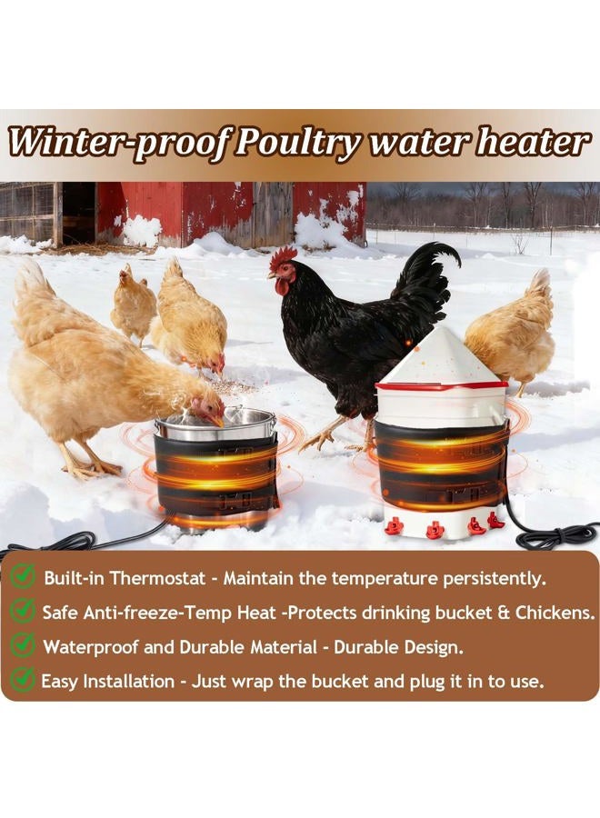 Mofuiry Chicken Water Heater Strap for Winter, Adjustable Heated Chicken Water Bucket Belt with 6ft Cable Thermo Auto Temp Control Poultry Water Warmer Wrap for 2-5 Gal Chickens Coop Waters Prevent Freeze - Image 3