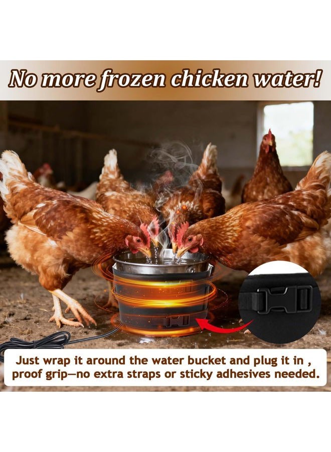 Mofuiry Chicken Water Heater Strap for Winter, Adjustable Heated Chicken Water Bucket Belt with 6ft Cable Thermo Auto Temp Control Poultry Water Warmer Wrap for 2-5 Gal Chickens Coop Waters Prevent Freeze - Image 4