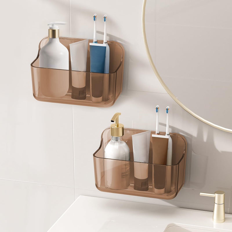 Diesisa 2pc Acrylic Wall Mount Organizer  Adhesive Cabinet Door Organizer Acrylic Bathroom Shelves for Wall No Drilling Hang Walls with Self Adhesive Tape  for Bathroom  Kitchen  Living Room - Image 1