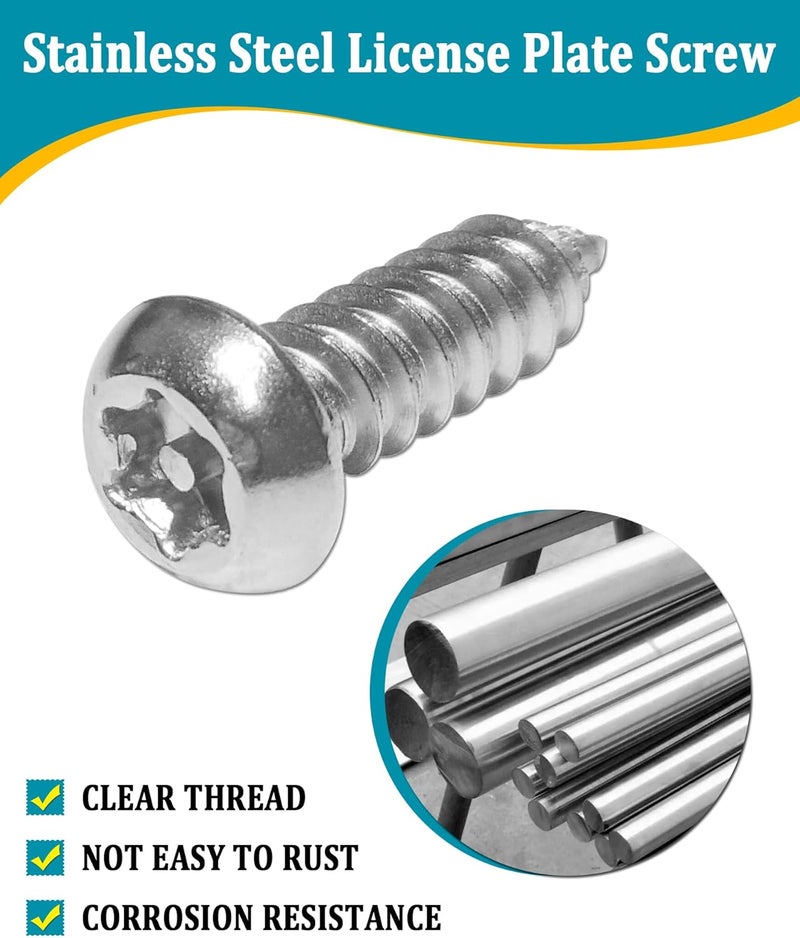 Aootf Stainless Steel License Plate Screws - 30PC Star Anti Theft Screw Torx Head Security Tamper Resistant Self Tapping License Plate Bolt License Plate Frame Fastener, Black Caps, Anti-Rattle Pad - Image 2