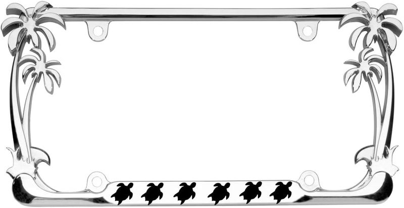 Turtle Animal Palm Tree Design Chrome Metal License Plate Frame