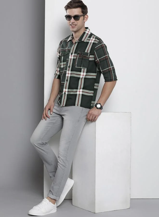 The Indian Garage Co  Men Regular Fit Grey Checked Shirt for Men | Best Price UAE