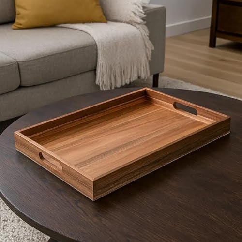 Dantawood Decor Square Shape Wooden Serving Tray, 12 x 8 x 2 Inch, 1 Pcs, Brown - Image 4