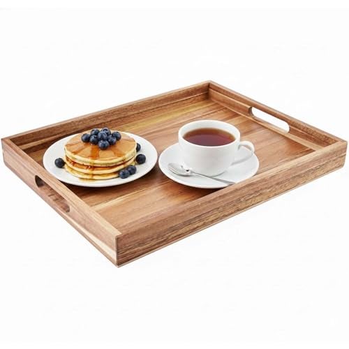 Dantawood Decor Square Shape Wooden Serving Tray, 12 x 8 x 2 Inch, 1 Pcs, Brown - Image 1