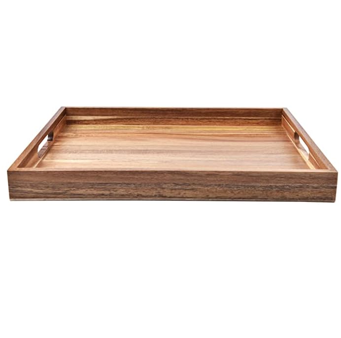 Dantawood Decor Square Shape Wooden Serving Tray, 12 x 8 x 2 Inch, 1 Pcs, Brown - Image 3