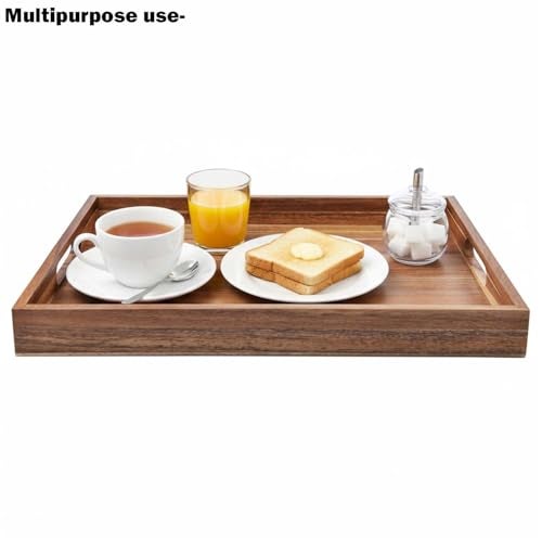 Dantawood Decor Square Shape Wooden Serving Tray, 12 x 8 x 2 Inch, 1 Pcs, Brown - Image 2