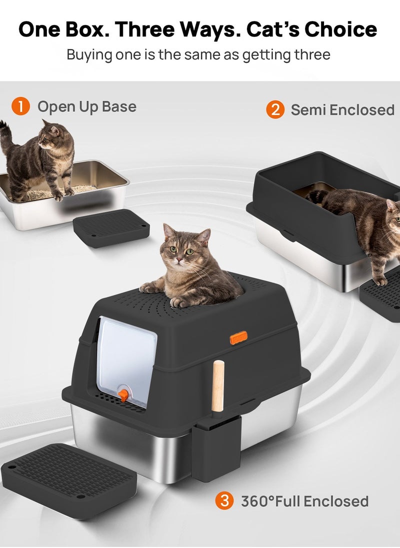 Kidle - Cat Litter Box with Lid Extra Large Litter Box for Big Cats Metal Litter Pan Tray with High Wall Sides Enclosure, Non-Sticky, Anti-Leakage, Easy Cleaning - Image 1