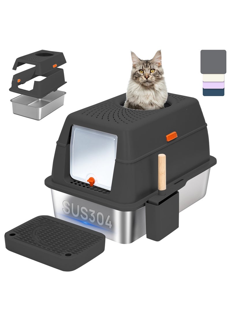 Kidle - Cat Litter Box with Lid Extra Large Litter Box for Big Cats Metal Litter Pan Tray with High Wall Sides Enclosure, Non-Sticky, Anti-Leakage, Easy Cleaning - Image 1