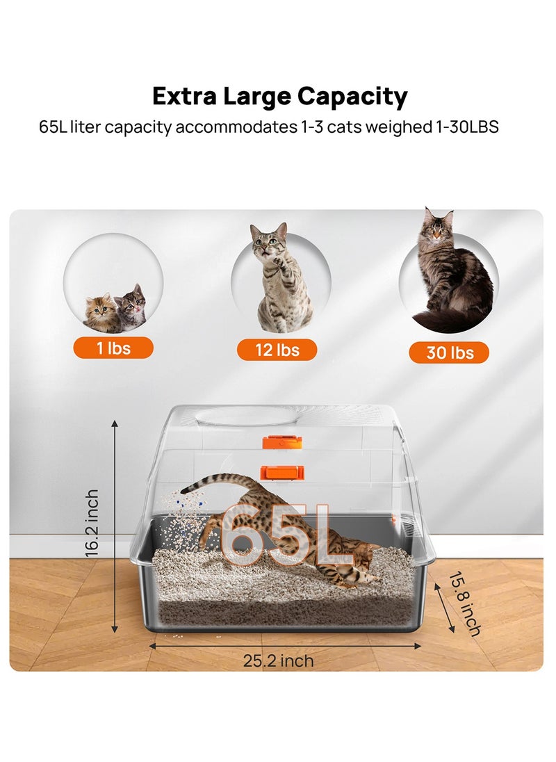 Kidle - Cat Litter Box with Lid Extra Large Litter Box for Big Cats Metal Litter Pan Tray with High Wall Sides Enclosure, Non-Sticky, Anti-Leakage, Easy Cleaning - Image 1